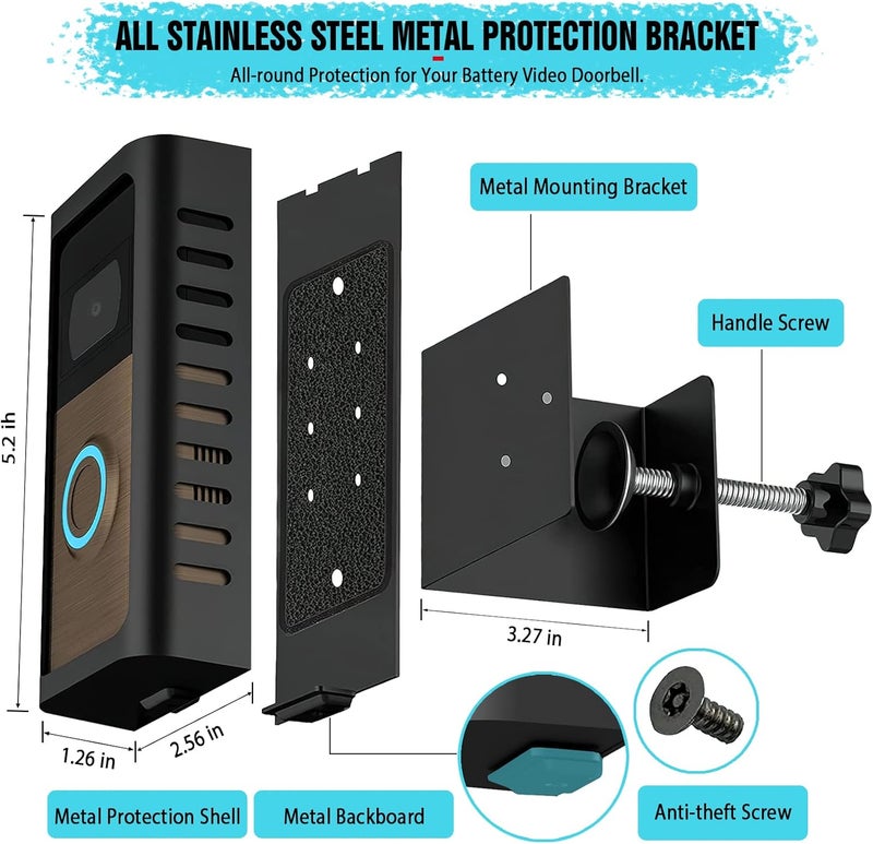 PUUUCI Store Anti-Theft Doorbell Door Mount for Battery Video Doorbell 2/3/4/(2020 Release)/(2024 Release)/Plus/Pro, No-Drill Steel Metal Doorbell Mounting Bracket Accessories for Apartment, Home, Business - Image 3